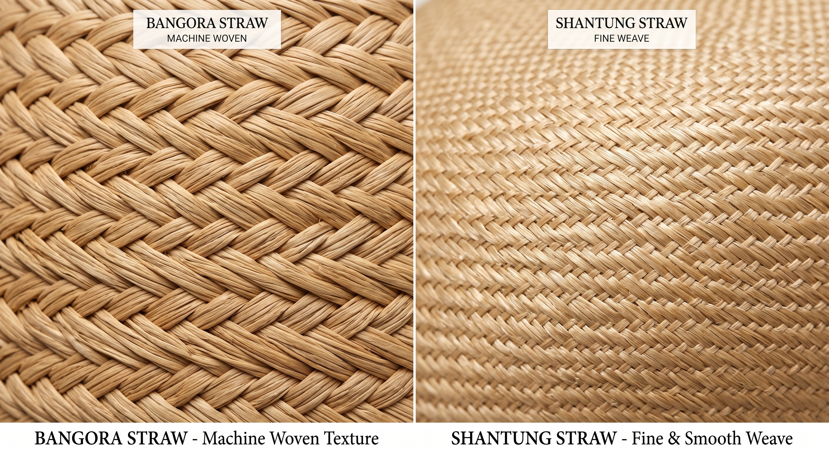 Bangora vs Shantung Straw Weave Close Up Detail