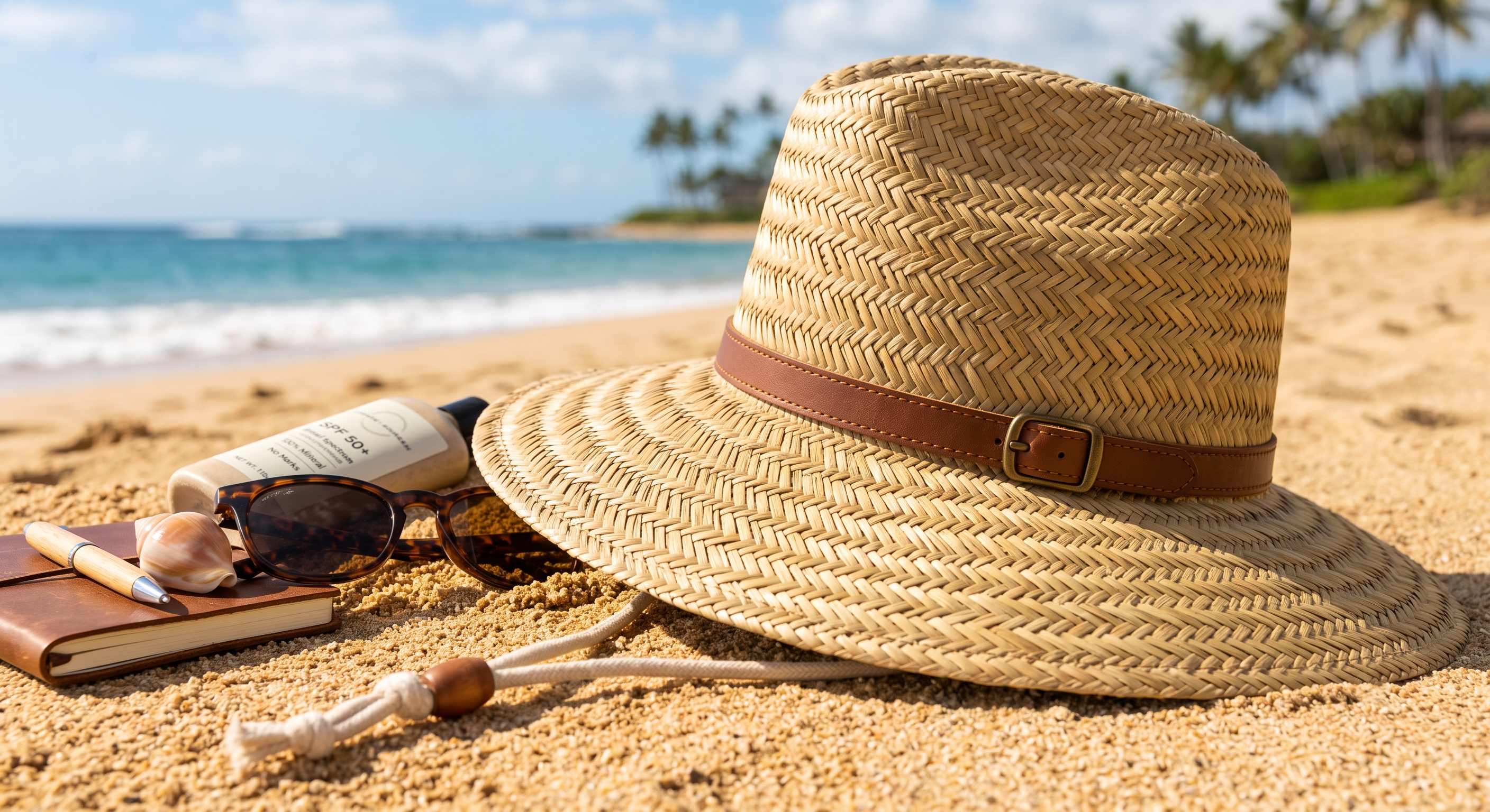 Wide brim lifeguard straw hat providing sun protection for outdoor activities