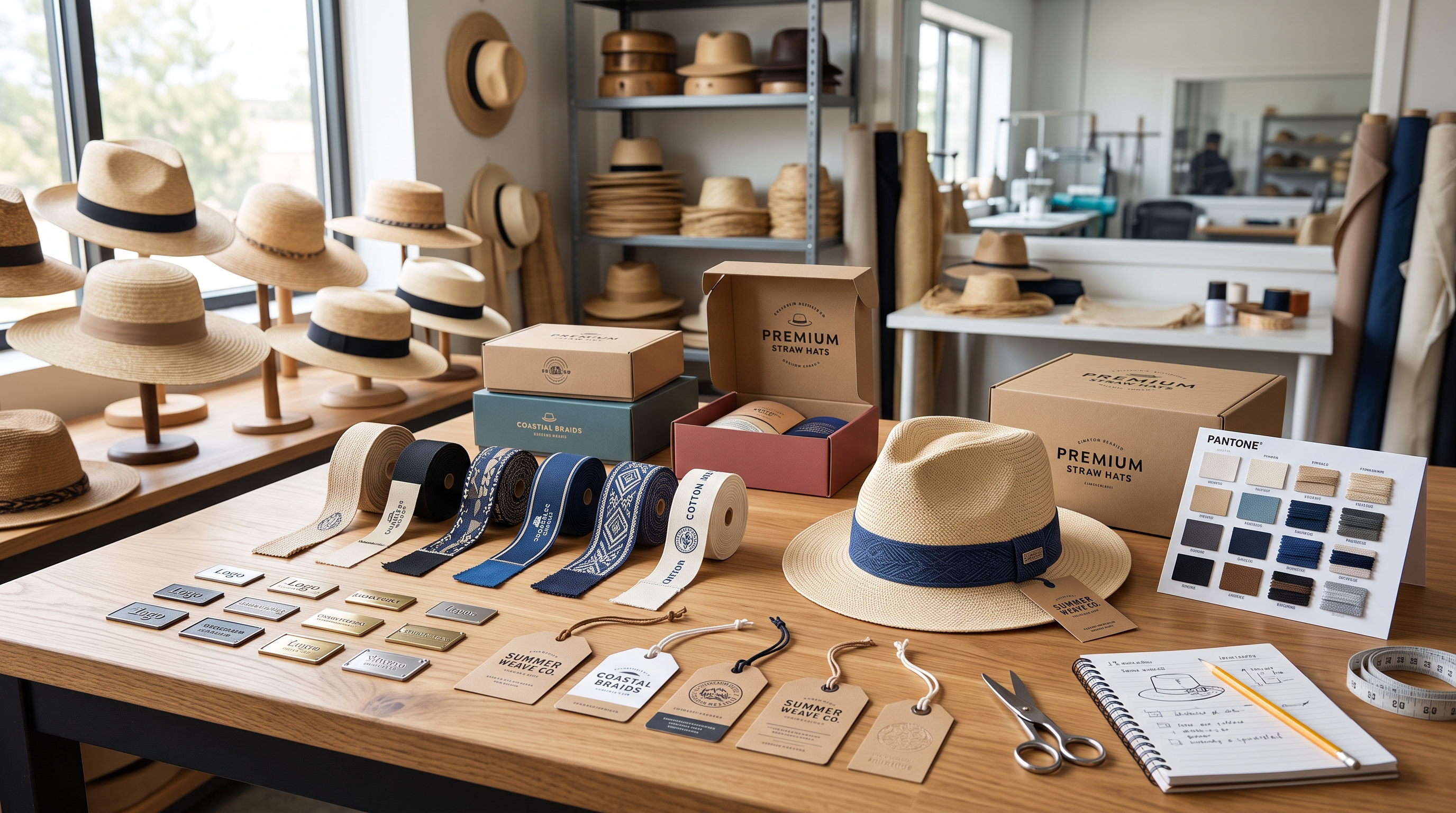 Custom straw hats with private label, logo, packaging and OEM manufacturing services