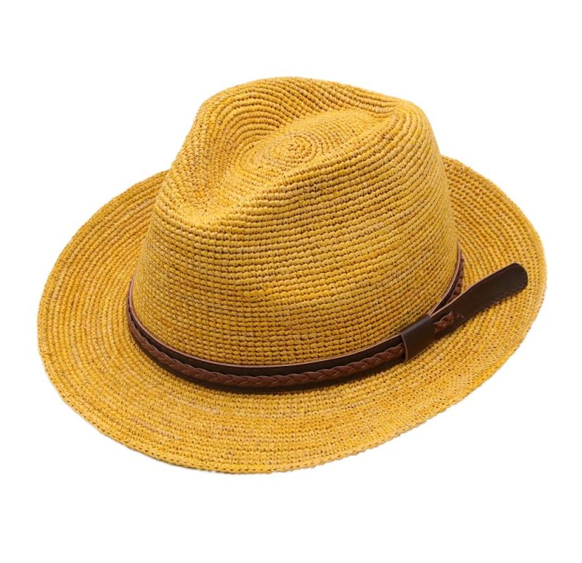 Wholesale High Quality Raffia Straw Fedora Hat with Leather